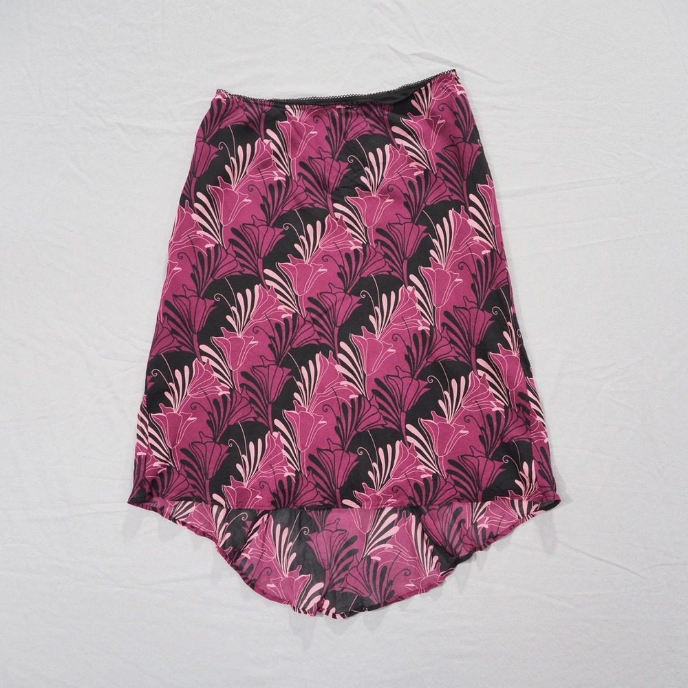 Worthington Skirt Womens 10 Pink Floral Silk High Low Hem Art Deco Midi Lined